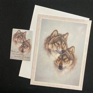 Combo Leanin Tree Greeting Card/Magnet FOREST MATES Wolf Love Larry Fanning VTG